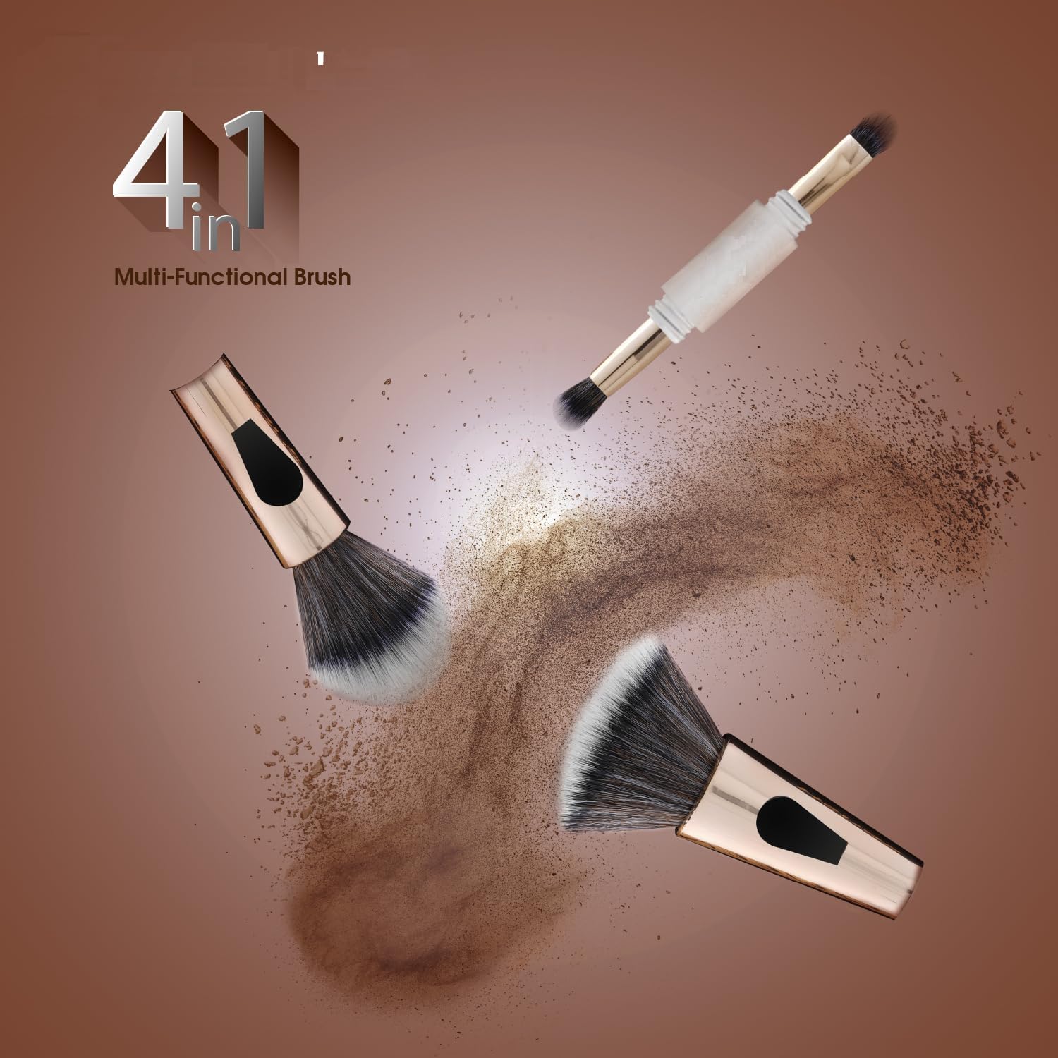 SKINPLUS 4-in-1 Travel Makeup Brush Set - Foundation Brush, Powder Brush, Eyeshadow Blending Brush & Flat Brush | Soft Synthetic Bristles for Flawless Application | Perfect for Travel, On-the-Go Touch Ups & Professional Makeup Kits