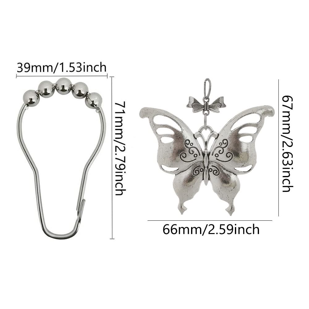 **Stainless Steel Butterfly Shower Curtain Hooks - Rust-Proof Silver Shower Rod Hangers with Floral Design, Set of 12 - Elegant Bathroom Accessories for Home & Hotel Decor**    *(Ideal for adding a touch of nature-inspired charm to bathrooms, guest rooms, or spa-style retreats!)*