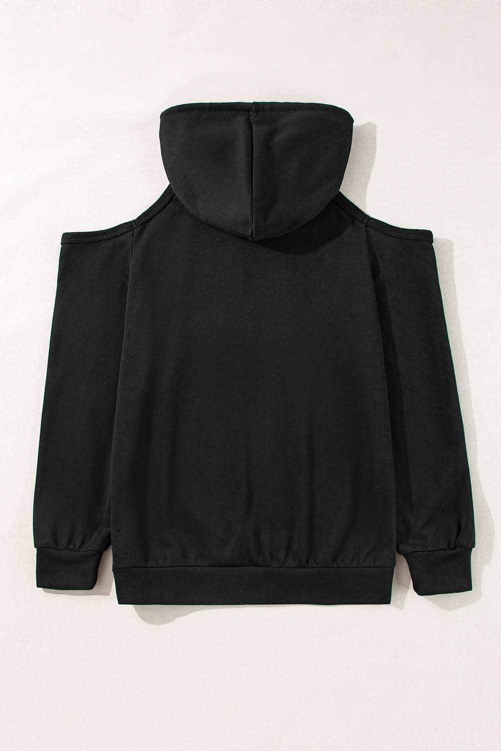 Stylish Black Cold Shoulder Hoodie for Women - Trendy Oversized Pullover Sweatshirt for Casual Outfits, Streetwear & Layering