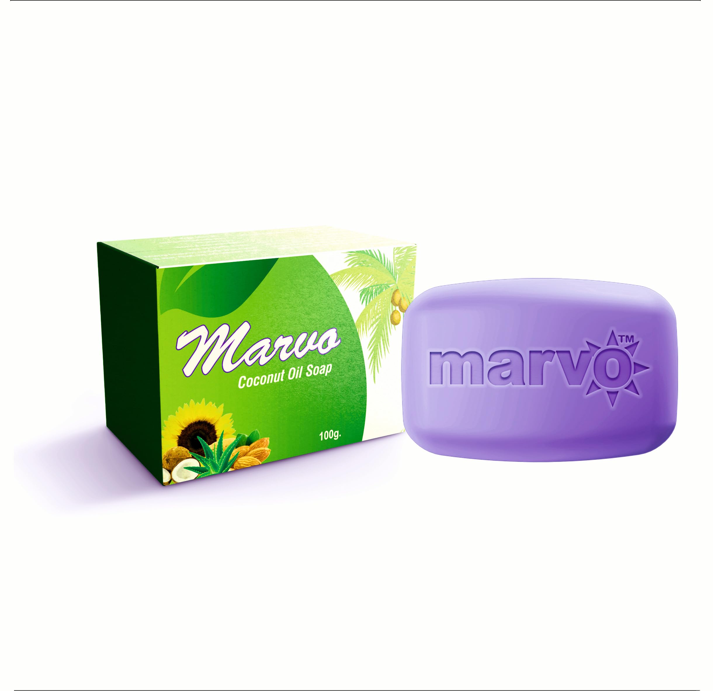 Organic Marvo Coconut Oil Soap for Skin & Hair - Moisturizing, Antibacterial, Vegan - Perfect for Shower, Bath & Travel