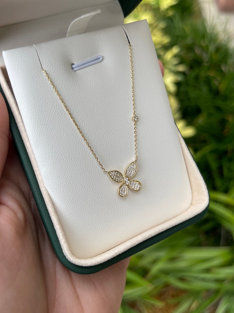 0.40tcw 14K Gold Natural Diamond Butterfly Pendant Necklace for Women - Elegant Cable Chain Jewelry Gift for Anniversary, Birthday & Special Occasions