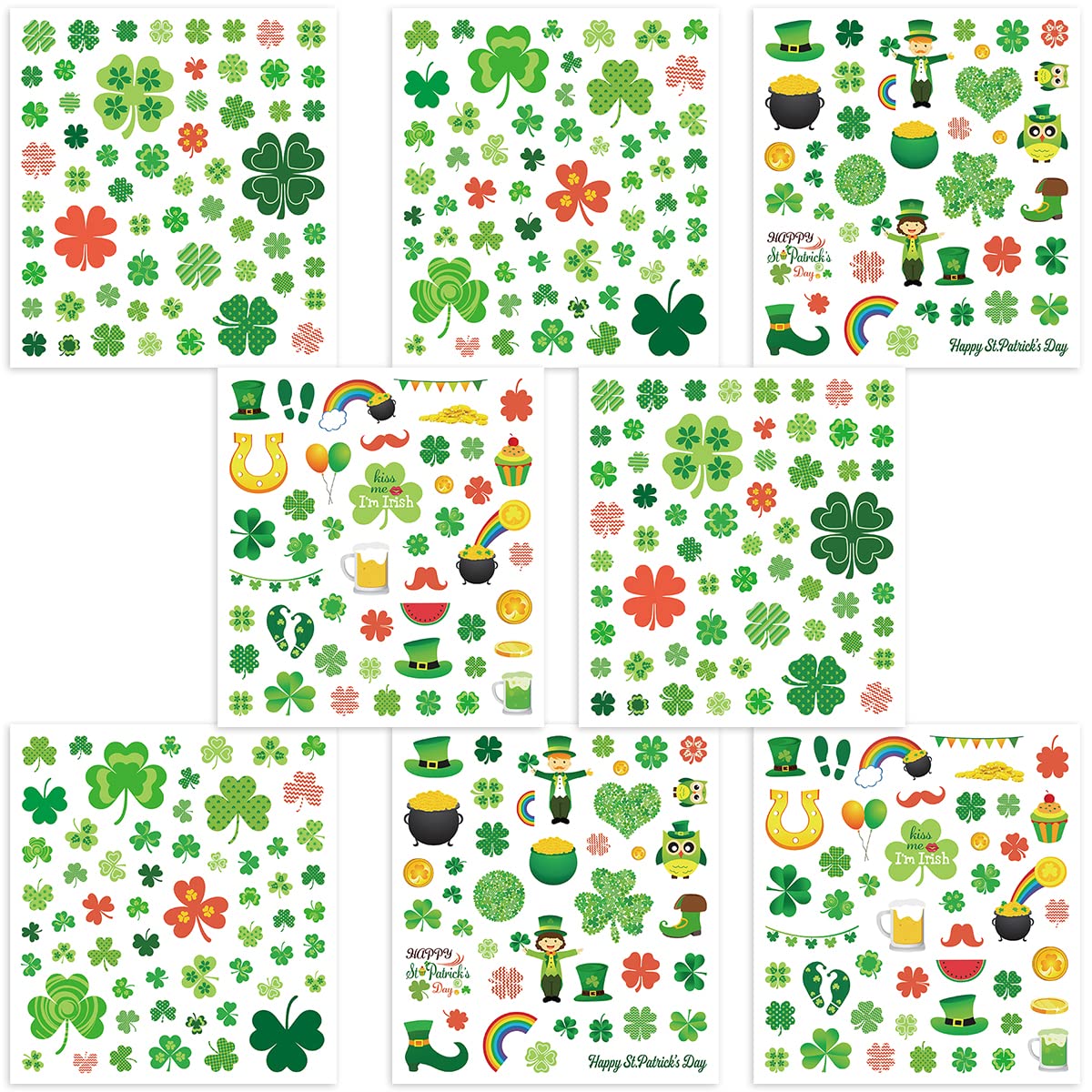 400 Pcs St. Patrick's Day Shamrock Stickers for Kids - 8 Sheets Party Decorations, DIY Crafts, Scrapbooking, Classroom Activities & Irish-Themed Celebrations