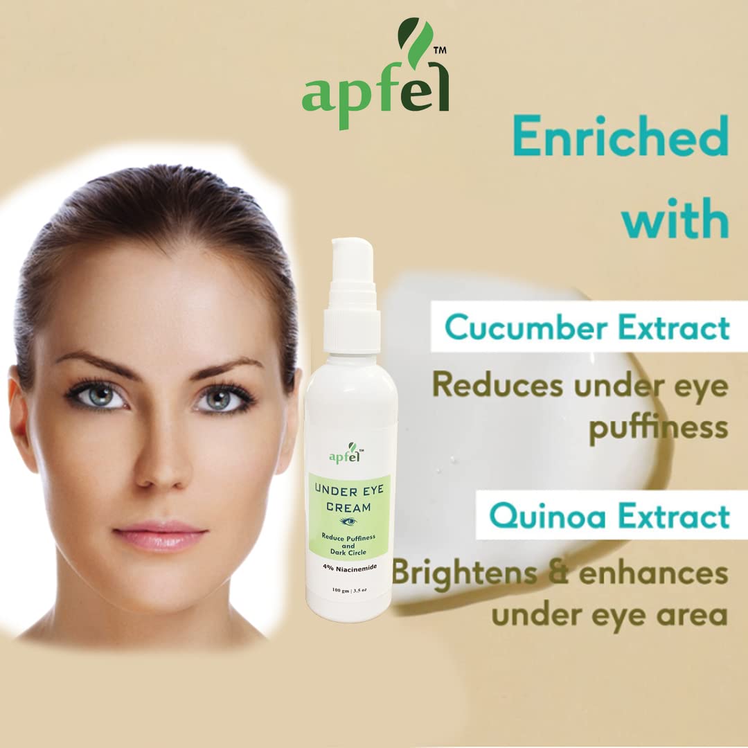Apfel Under Eye Cream (100g) for Dark Circles, Puffiness & Fine Lines - Vitamin E & Niacinamide Enriched | 94% User Satisfaction | Suitable for Women & Men | Perfect for Night Routine & Travel Skincare