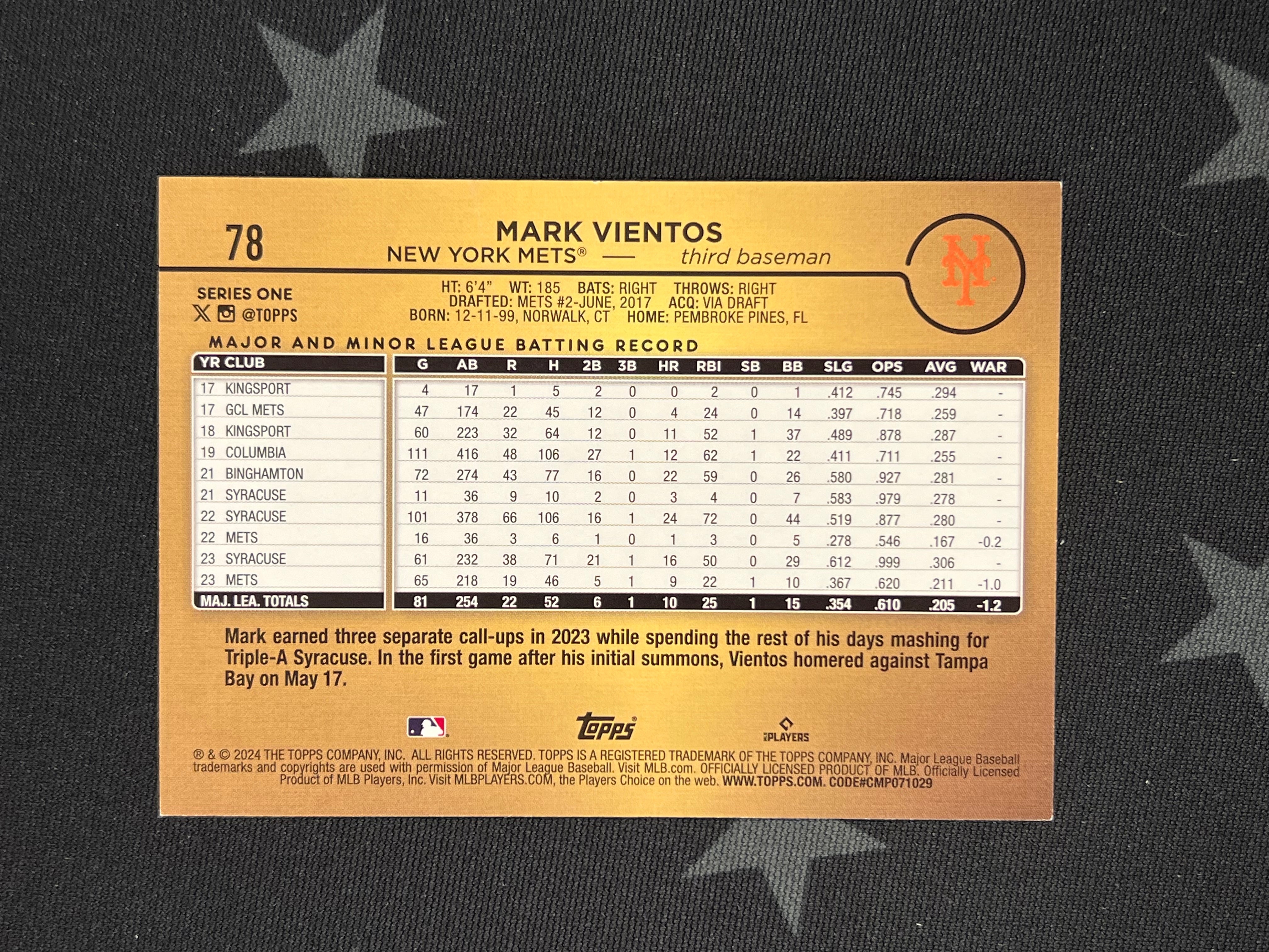 2024 Topps Mark Vientos Golden Mirror SSP #78 New York Mets Baseball Card - Rare Collectible for Sports Memorabilia Fans & Trading Card Enthusiasts