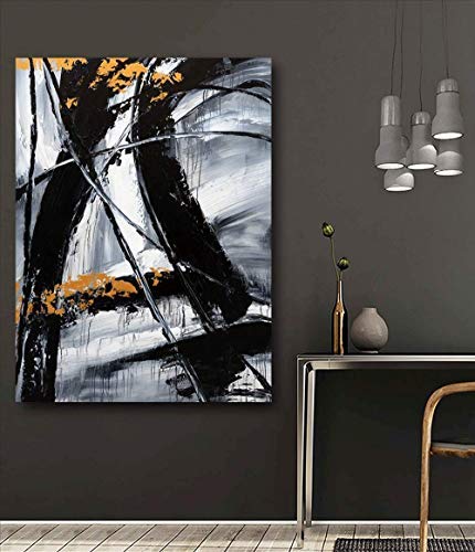 Yihui Arts Black and White Abstract Oil Painting - Large 28x40 Inch Modern Canvas Wall Art for Living Room, Bedroom & Office Decor - Perfect for Contemporary Home Interior Design