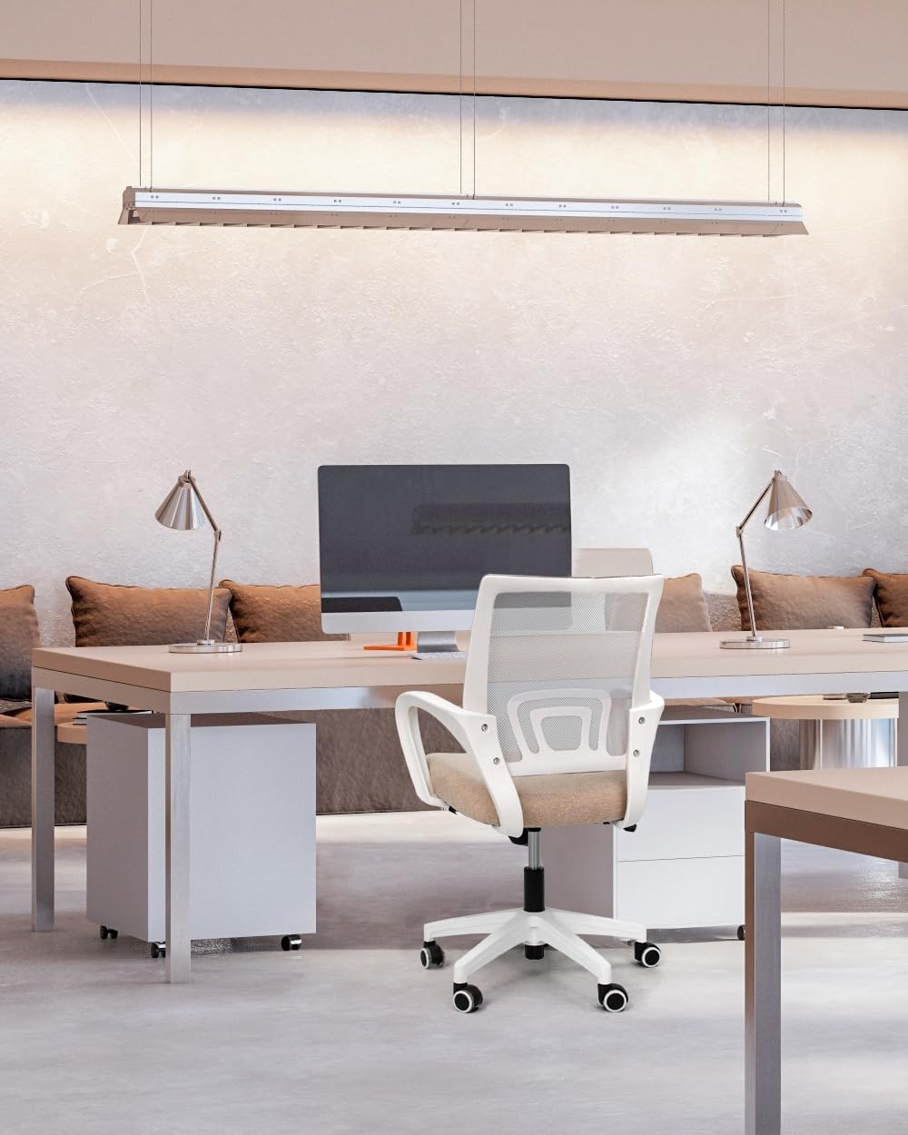 Ergonomic Office Chair with Lumbar Support - Adjustable Mesh Computer Desk Chair for Home & Gaming - Mid Back Cushion Swivel Rolling Task Chair (Beige) | Perfect for Long Work Hours, Online Gaming & Home Office Use