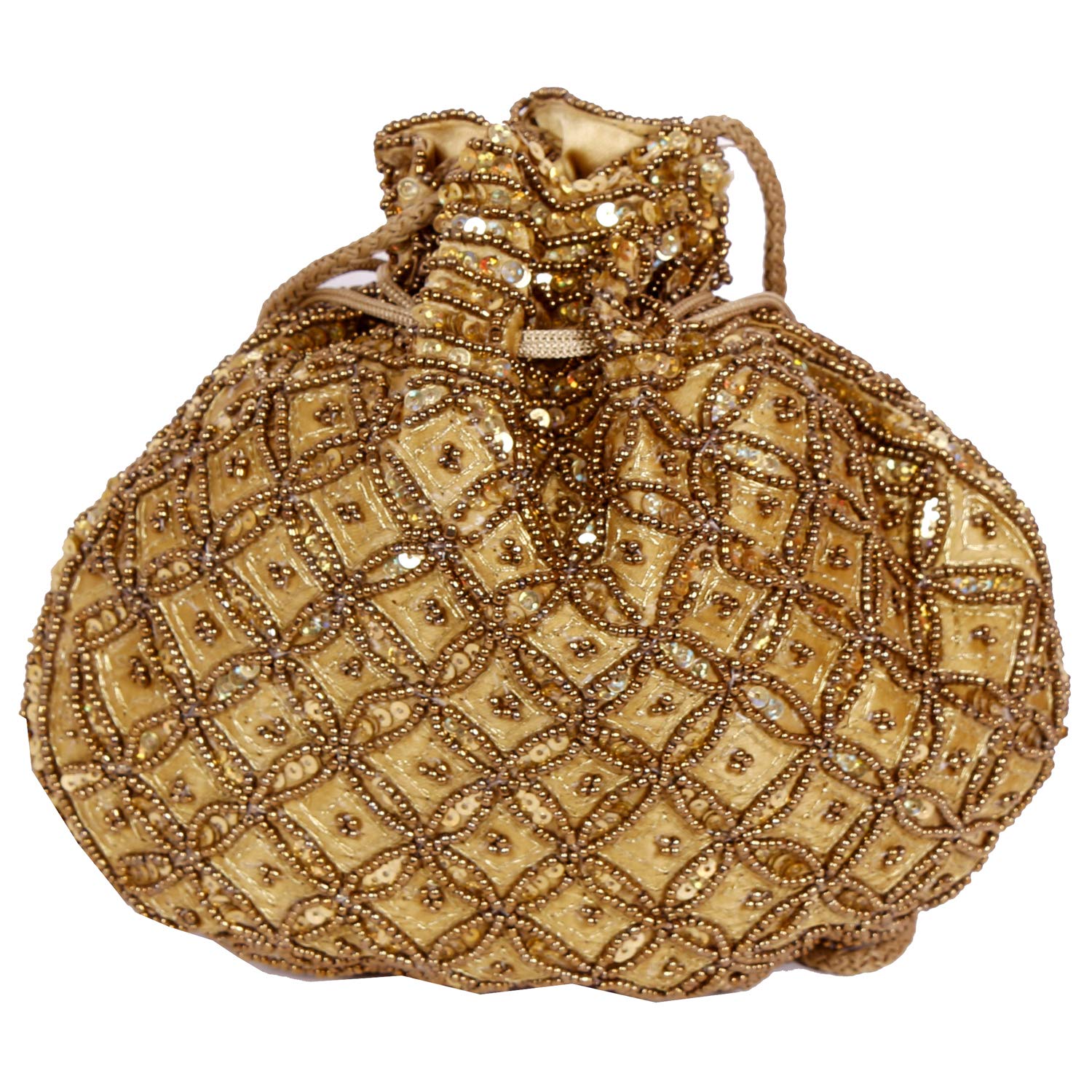 2 Pack Indian Beaded Potli Bag for Women & Girls - Golden Wedding Clutch, Jewelry Pouch | Perfect for Bridal Accessories, Cultural Events & Gift Giving