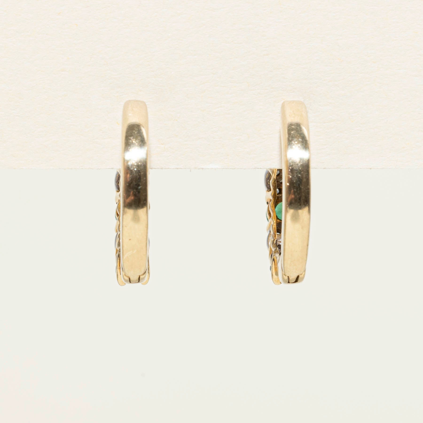 Emerald & Diamond Huggie Earrings 0.50ctw | 0.11ctw | 14K Gold Hoop Earrings for Women | Perfect for Weddings, Parties & Everyday Elegance