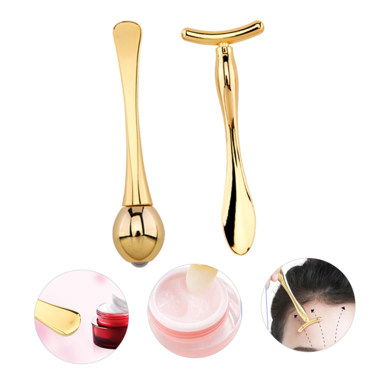 2 Sets Eye Massage Roller Head T-bar Set - Professional Skincare Tools for Puffiness & Dark Circles Relief - Perfect for Facial Massage, Makeup Application & Anti-Aging Routine (Home Spa & Travel Use)