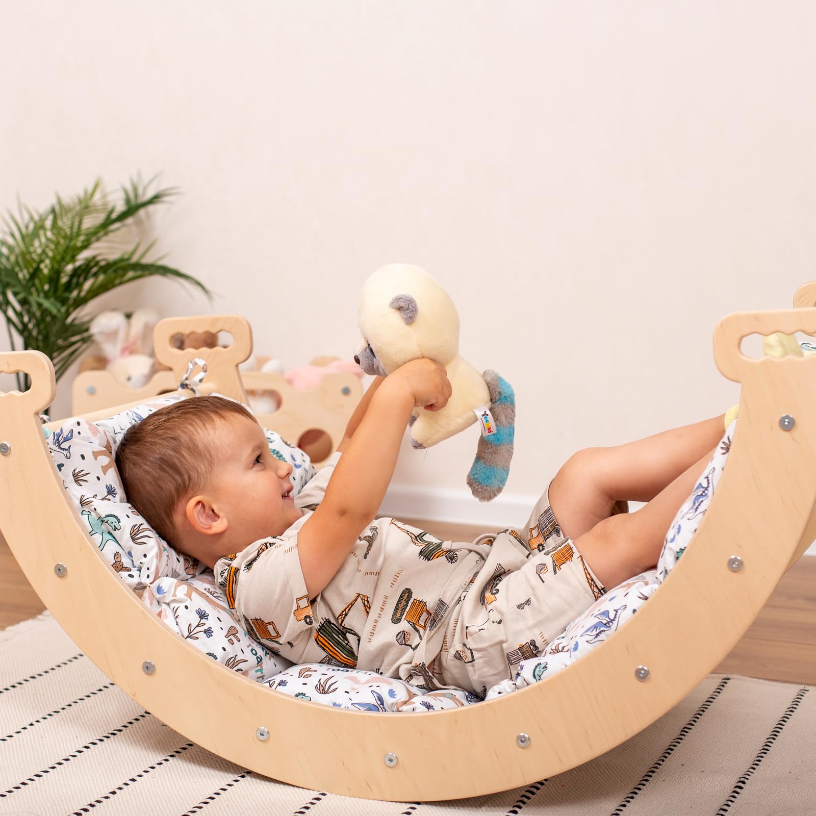 **Wooden Climbing Arch Cushion for Toddlers - Soft Play Pillow for Kids, Handmade Montessori Furniture - Perfect for Indoor Playrooms, Daycares & Dino-Themed Nurseries**