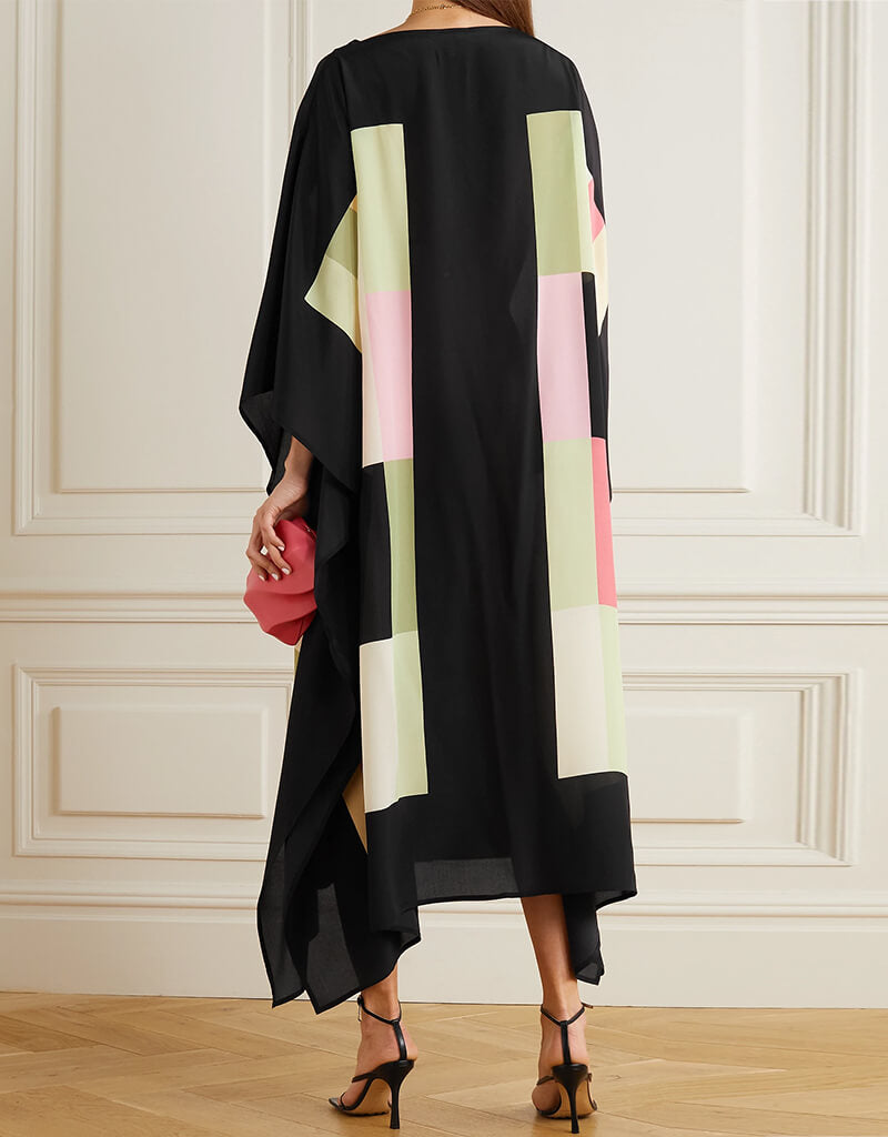 Elegant Black Soft Silk Crepe Kaftan Dress - Women's Luxury Loungewear & Beach Cover Up for Summer Vacation