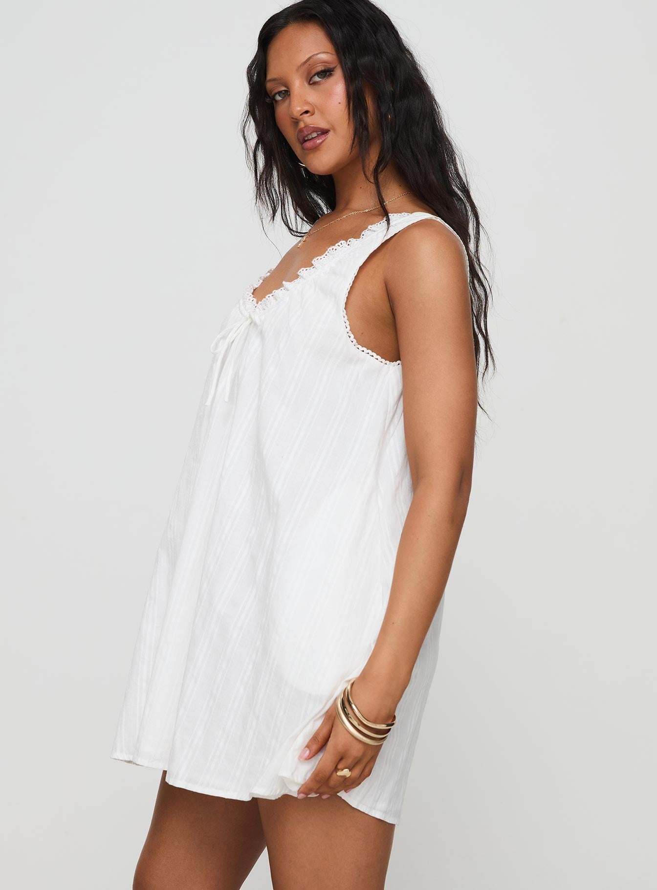 Antique Swing Mini Dress in White - Petite Size for Women | Perfect for Summer Parties, Weddings & Casual Outings