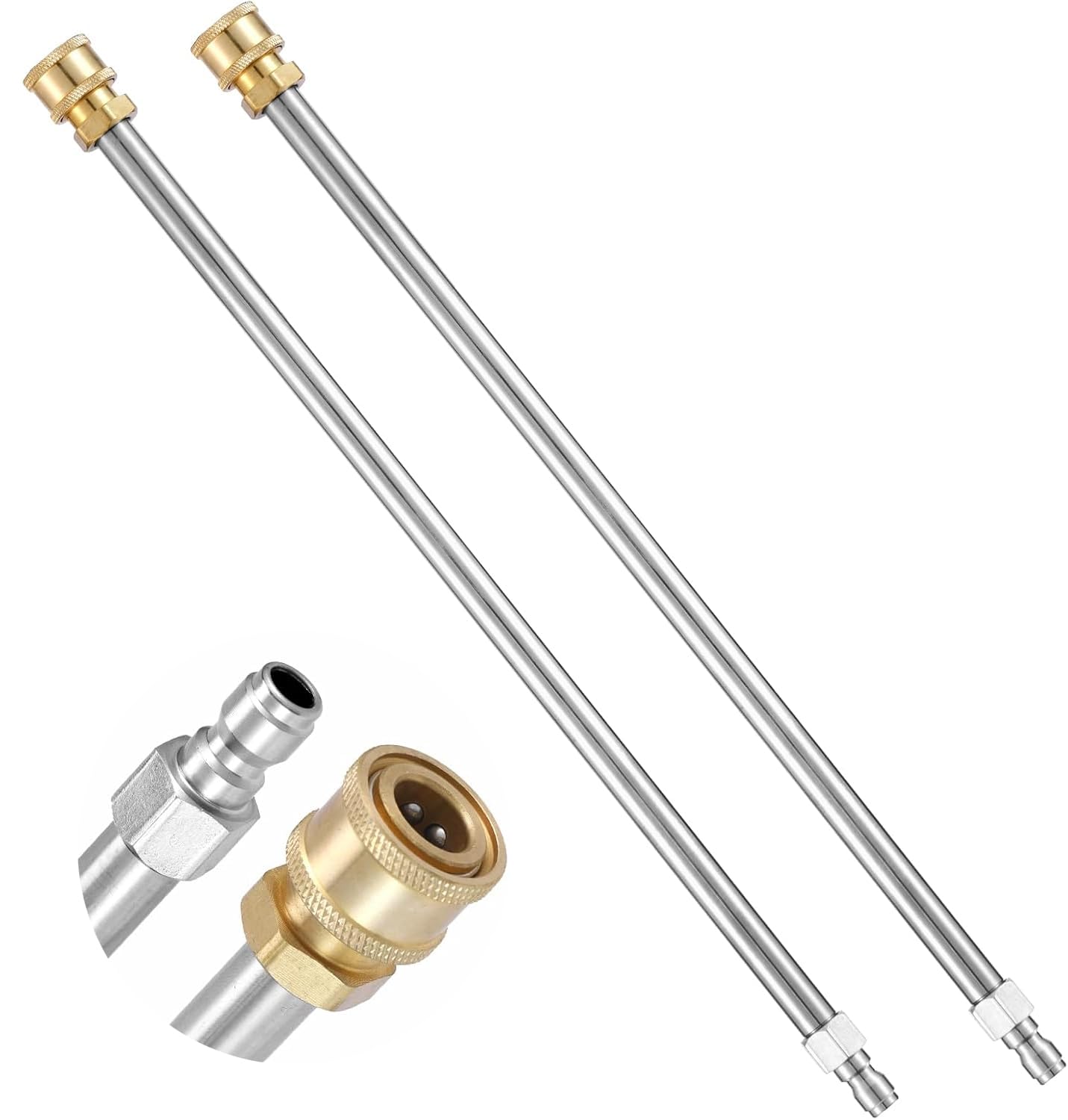 2 Pack 16 Inch Stainless Steel Pressure Washer Extension Wands with 1/4 Inch Quick Connect - Heavy Duty Power Washer Lance for Deep Cleaning Cars, Driveways & Outdoor Surfaces