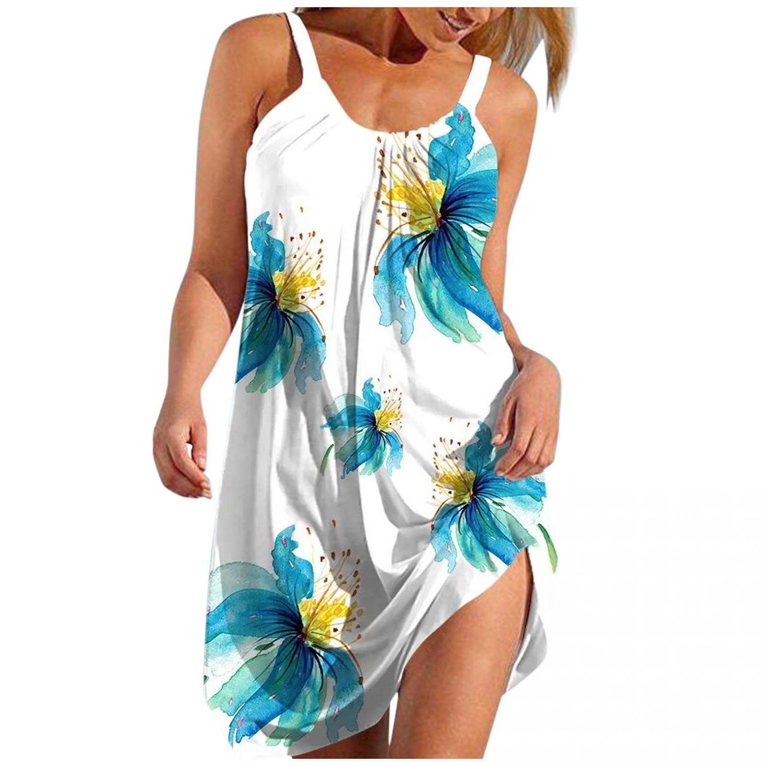 KAMEMIR Women's Plus Size Beach Dress - Short Sleeve V-Neck Striped Mini Sundress with Belt | Boho Chic Vacation Outfit for Summer Travel, Pool Party & Casual Wear