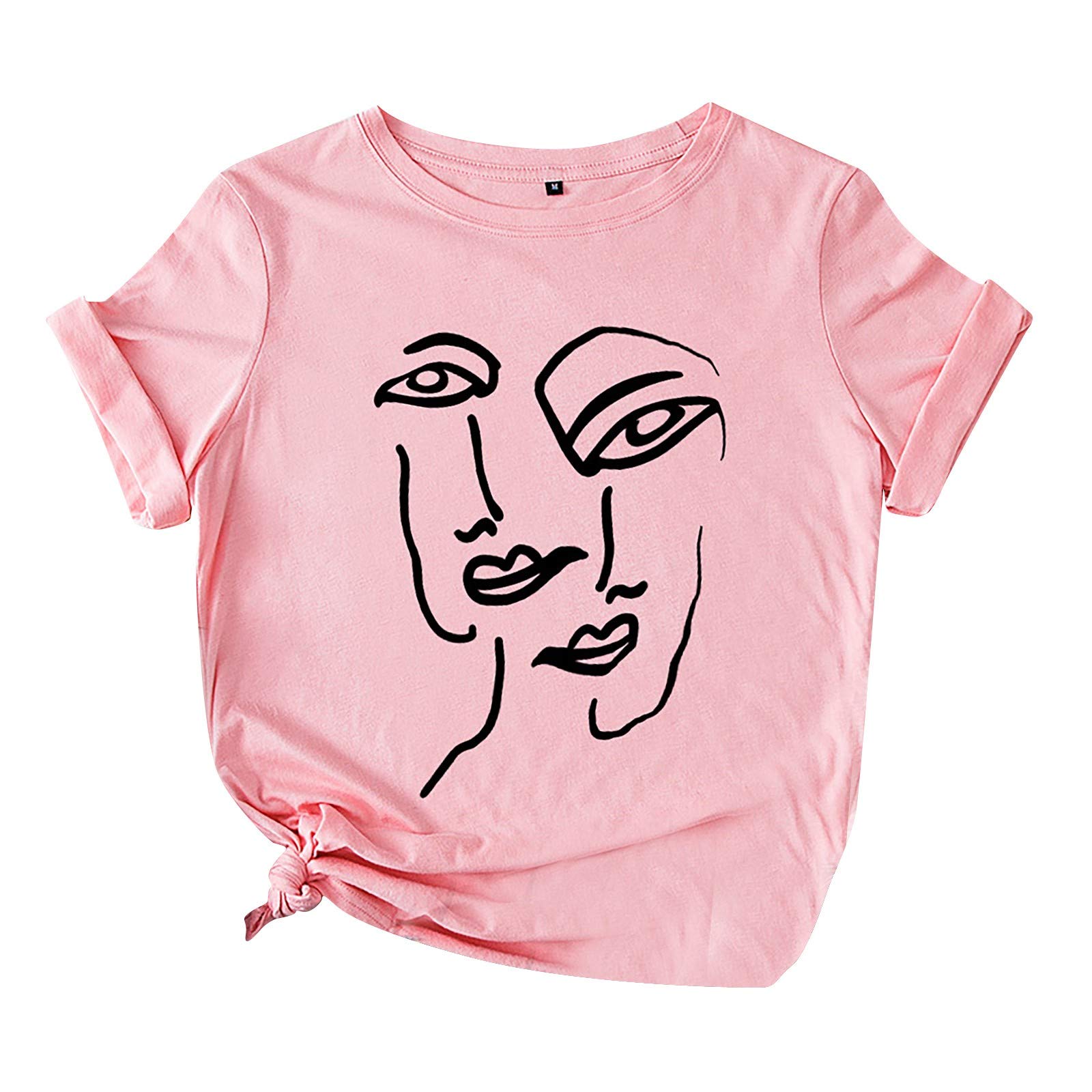 Women's Big T-Shirts - Abstract Face Print Round Neck Casual Summer Tops | Basic Tees for Women | Perfect for Everyday Wear, Outings & Relaxing