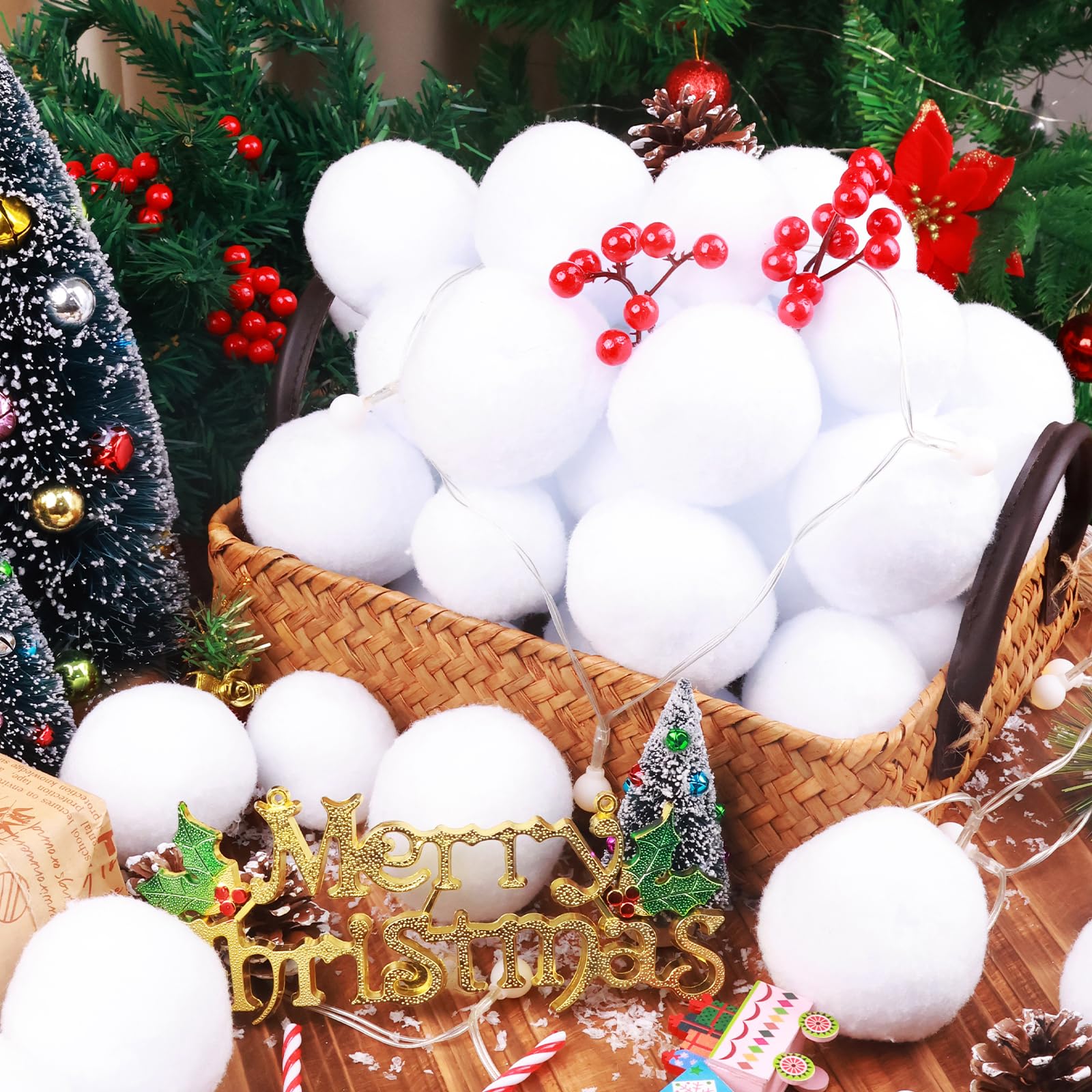 EIMMBD 50 Pack Fake Snowballs for Kids - Indoor/Outdoor Artificial Snowball Fight Set - Realistic Christmas Winter Snowballs for Holiday Throwing Games, Parties & Gifts - Perfect for Family Fun, Classroom Activities & Winter Decorations