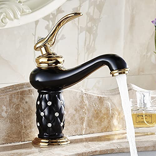 Premium InArt Brass Single Lever Basin Mixer Tap - Bathroom Sink Faucet in Black Gold Finish | Modern Waterfall Spout for Vanity & Powder Room