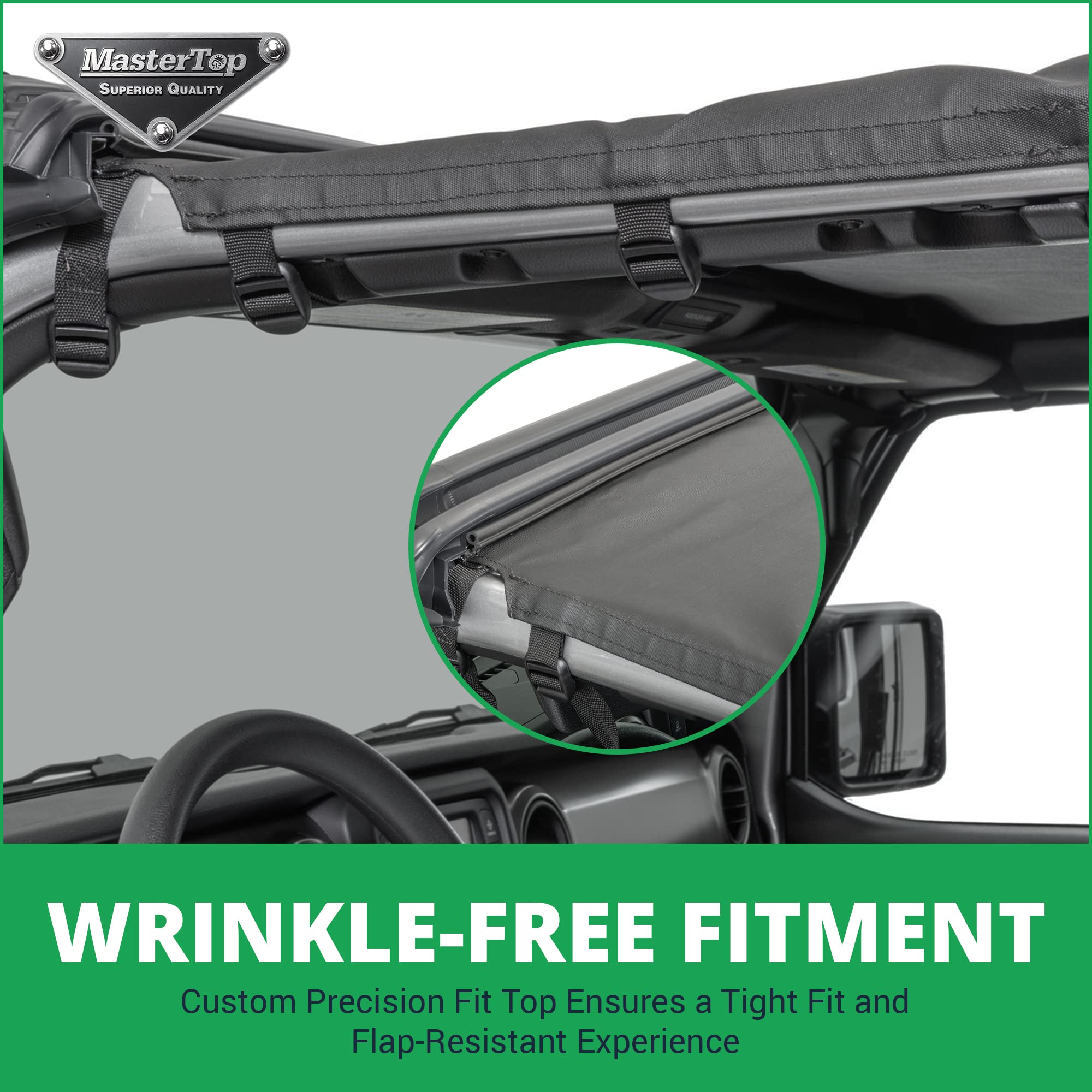 MasterTop Bimini Top Summer Soft Top for Jeep Wrangler JLU JL Unlimited 4-Door (2018-2023) - Black MasterTwill Sunshade & Bikini Top - Perfect for Beach Trips, Off-Road Adventures & Summer Driving