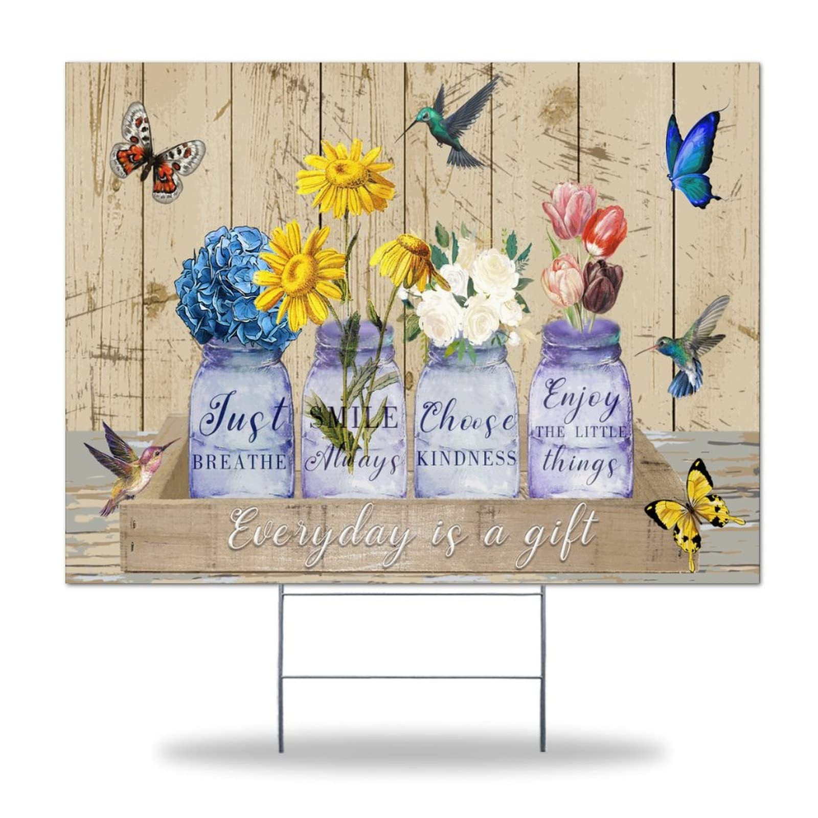 Floral Botanical Yard Sign - Double Sided Weatherproof 18x24in for Lawn Decor & Sales