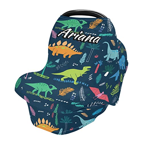 Custom Dinosaur Stretchy Baby Car Seat Canopy - Personalized Infant Stroller Cover & Nursing Cover for Girls | UV Protection & Breathable Fabric for Car, Stroller, Shopping Cart & Outdoor Use