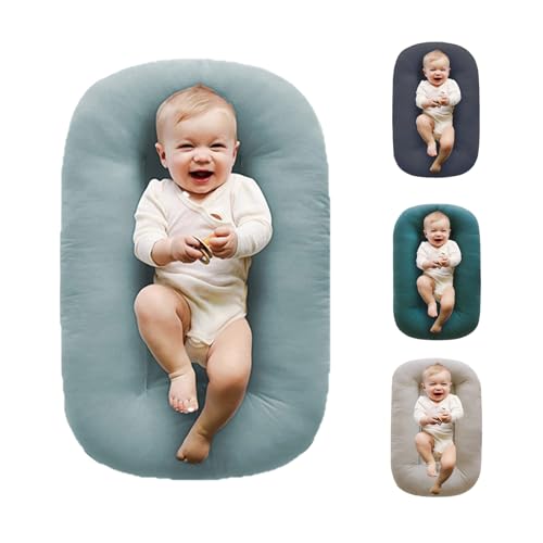 **Soft Cotton Baby Lounger Pillow for Newborns 0-24 Months - Co-Sleeping Nest for Safe & Comfortable Bedtime - Breathable Infant Lounger for Boys & Girls (Blue) | Perfect for Nursery, Travel & Playtime**