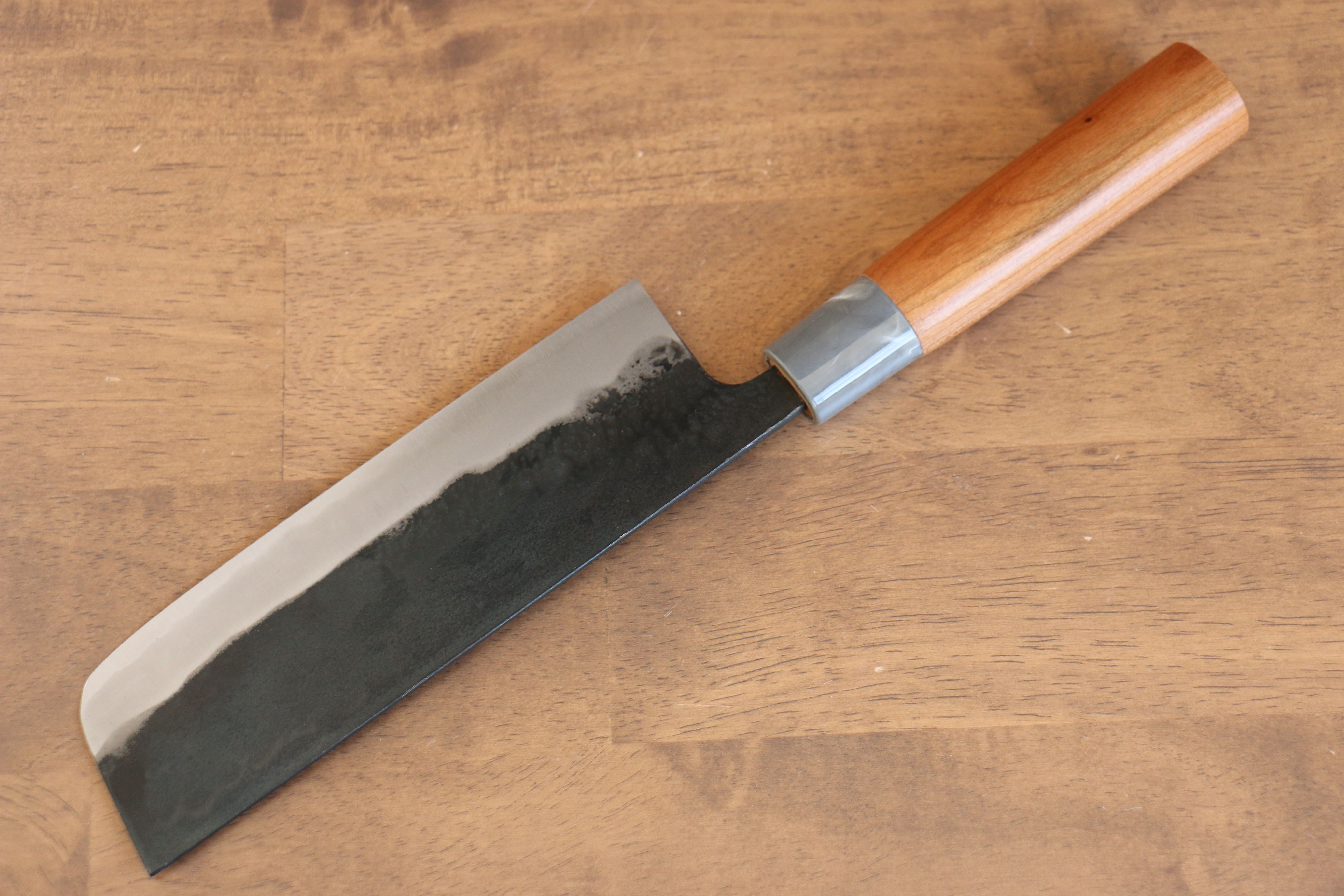 Nao Yamamoto 165mm White Steel Kurouchi Deba Knife with Cherry Blossom Handle - Japanese Kitchen Knife for Slicing Fish, Meat & Vegetables - Perfect for Sushi Chefs & Home Cooking