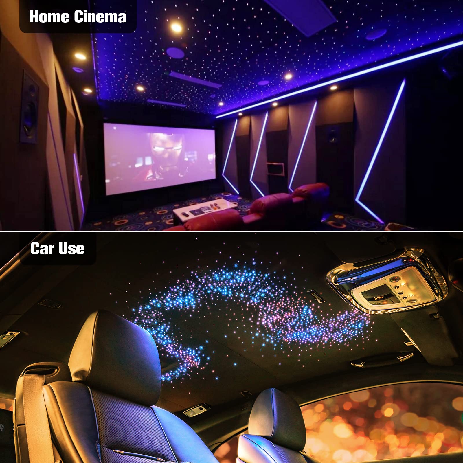CHINLY 570pcs Twinkle Star Fiber Optic Lights Kit - 9.8ft with 0.03in/0.04in/0.06in Fibers, Bluetooth APP & Remote Control, RGBW Music Sync for Car Headliner, Home Ceiling, Theater & Bedroom Decor