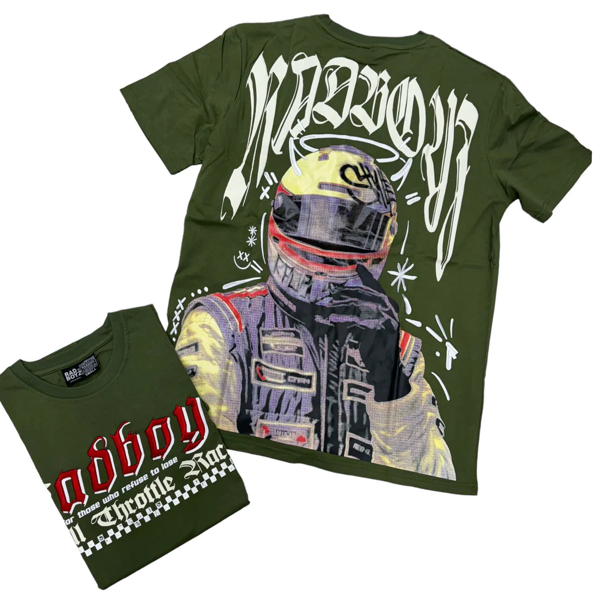 Rad Boys Driver T-Shirt for Men - Olive Green Cotton Crew Neck Tee - Casual Wear & Street Style Fashion
