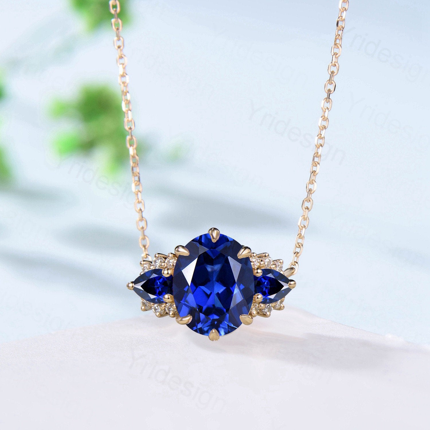 8x10mm Oval Blue Sapphire Pendant Necklace - Vintage Rose Gold Pear Cut Jewelry for Women - Perfect Christmas Gift, Anniversary Present & Everyday Elegance