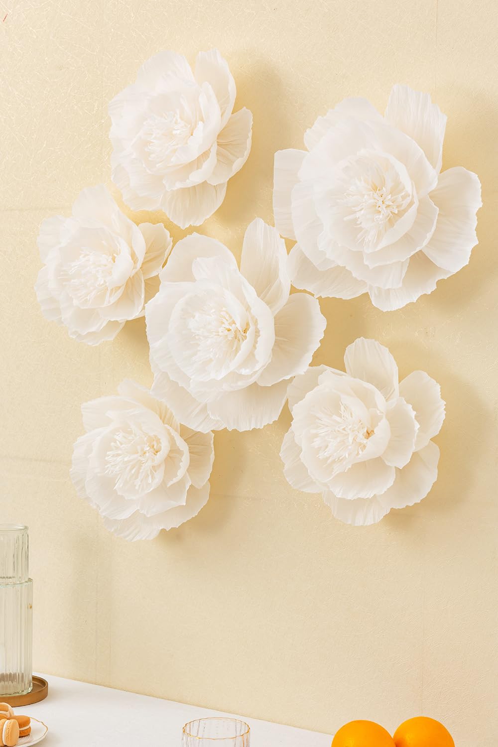 White Crepe Paper Flowers Set of 6 - Wedding, Baby Shower & Party Decor