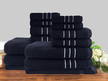 14-Piece Classic Dobby Stripe Cotton Bath Towel Set - 650 GSM Premium Quality, Sailor Blue - Perfect for Bathroom, Spa, Beach & Guest Use