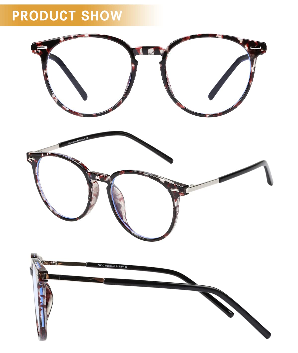 DUCO Retro Blue Light Blocking Glasses for Women & Men - Computer & Gaming Use