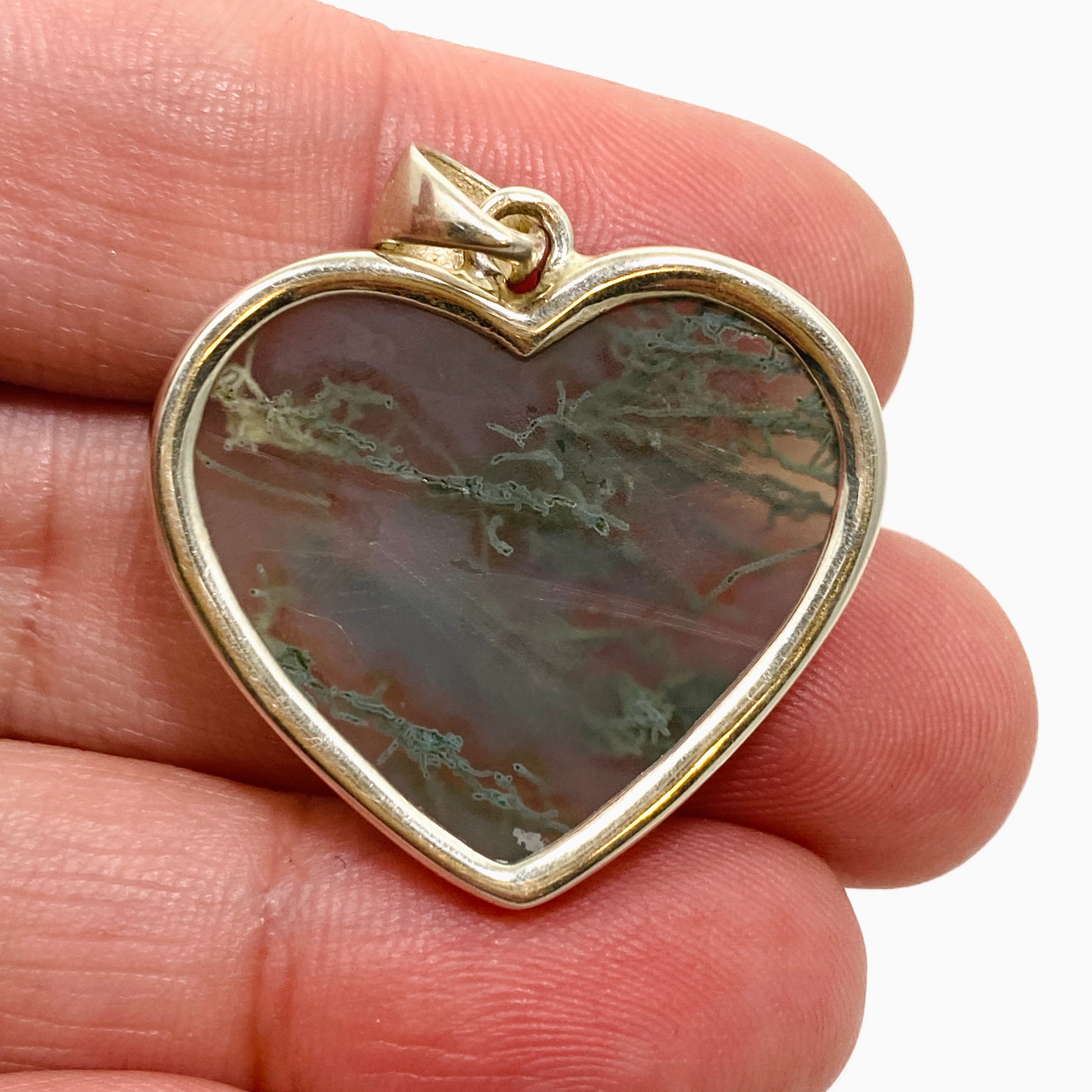Natural Moss Agate Heart Cabochon Pendant Necklace - 925 Sterling Silver Jewelry for Women - Perfect for Valentine's Day, Anniversary & Spiritual Healing Gifts
