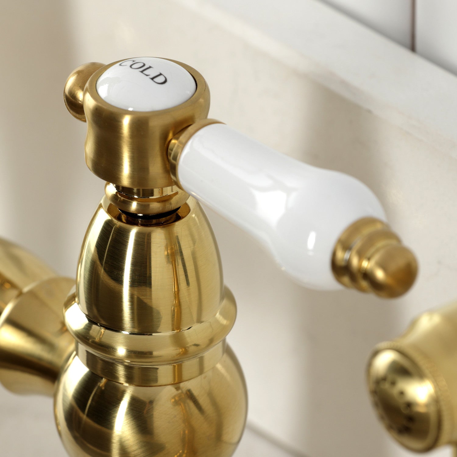 Bel Air KS7277BPLBS Brushed Brass 2-Handle 4-Hole Deck Mount Bridge Kitchen Faucet with Side Sprayer - Perfect for Farmhouse & Vintage Style Kitchens