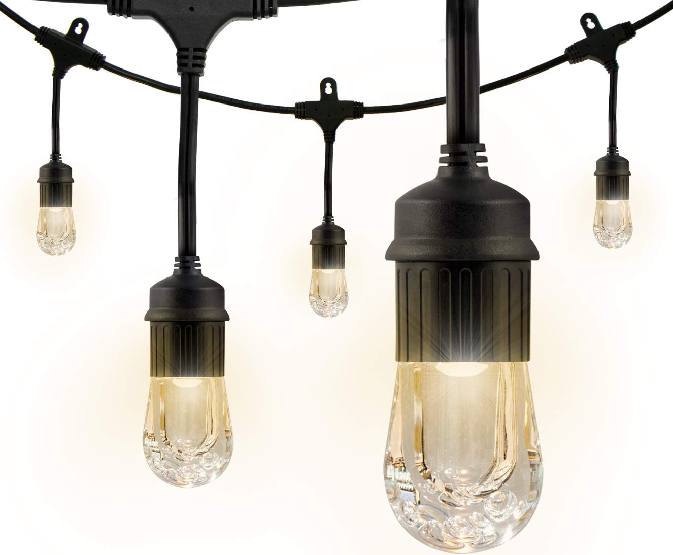 Enbrighten Classic Warm White String Lights - 12ft Black Cord with 6 Shatterproof Acrylic Bulbs, Weatherproof Outdoor Christmas Lights for Patio, Garden, and Backyard Decor