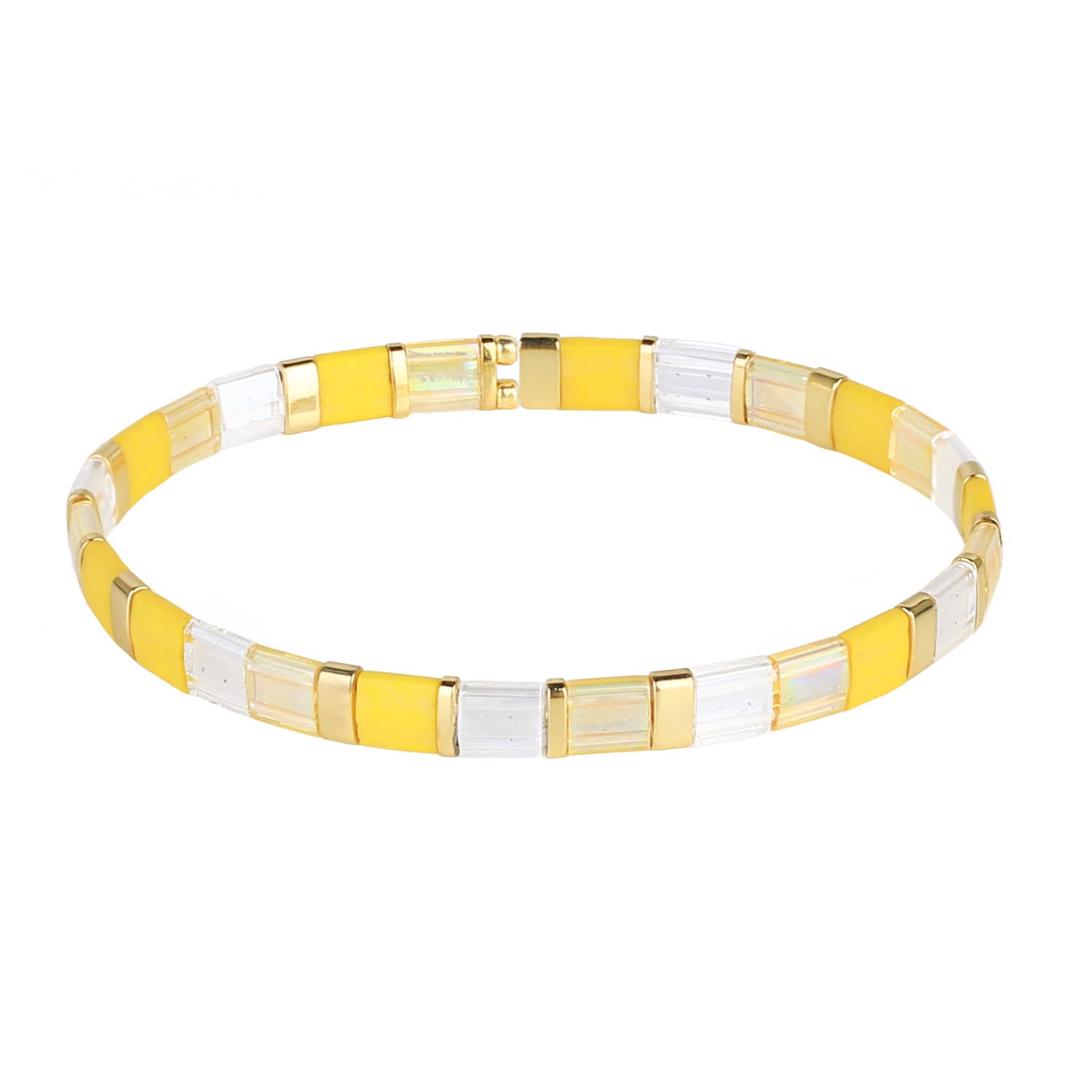 KELITCH Women's TILA Beaded Bracelet - Handmade Stretch Friendship Bracelet with Miyuki Beads in Candy Colors (Yellow 02C) - Perfect for Stacking, Gifts, and Boho Fashion Accessories