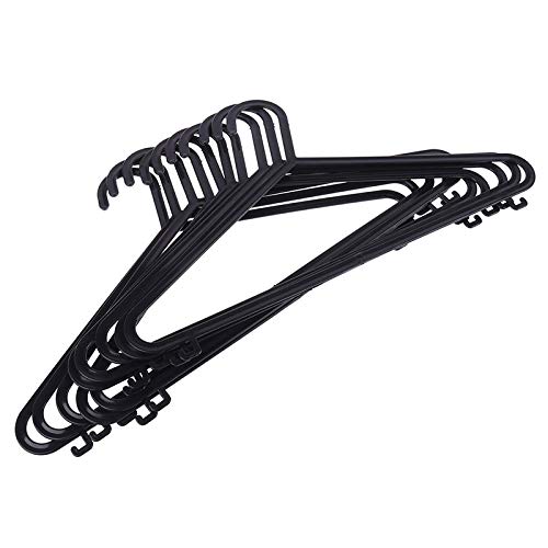 FEIMENGALL 10 Pack Black Plastic Clothes Hangers for Adults - Heavy Duty Garment Hangers with Non-Slip Shoulders for Dresses, Shirts & Pants - Space Saving Closet Organizer for Home, Laundry Room or Dorm