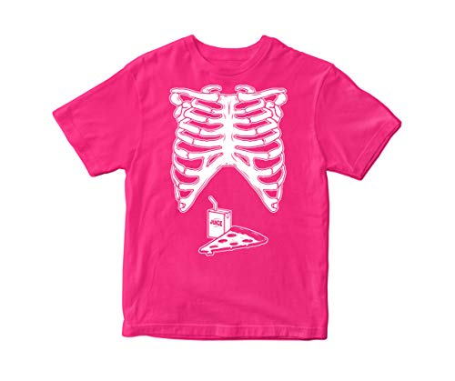 Kids Tee - Skeleton Costumes Juice Box & Pizza - Pink