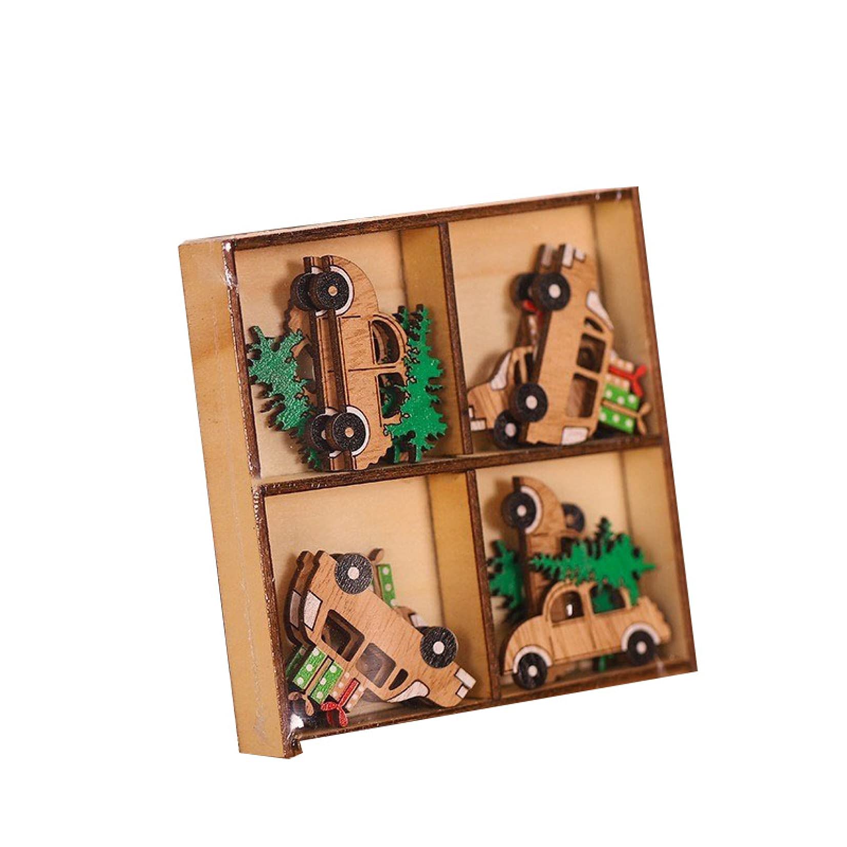 12pcs Christmas Wooden Car Ornaments - Xmas Tree Hanging Decorations for Home, Kids Gift & Holiday Party Supplies | Perfect for Christmas Trees, Stockings, Gifts & Festive Home Decor