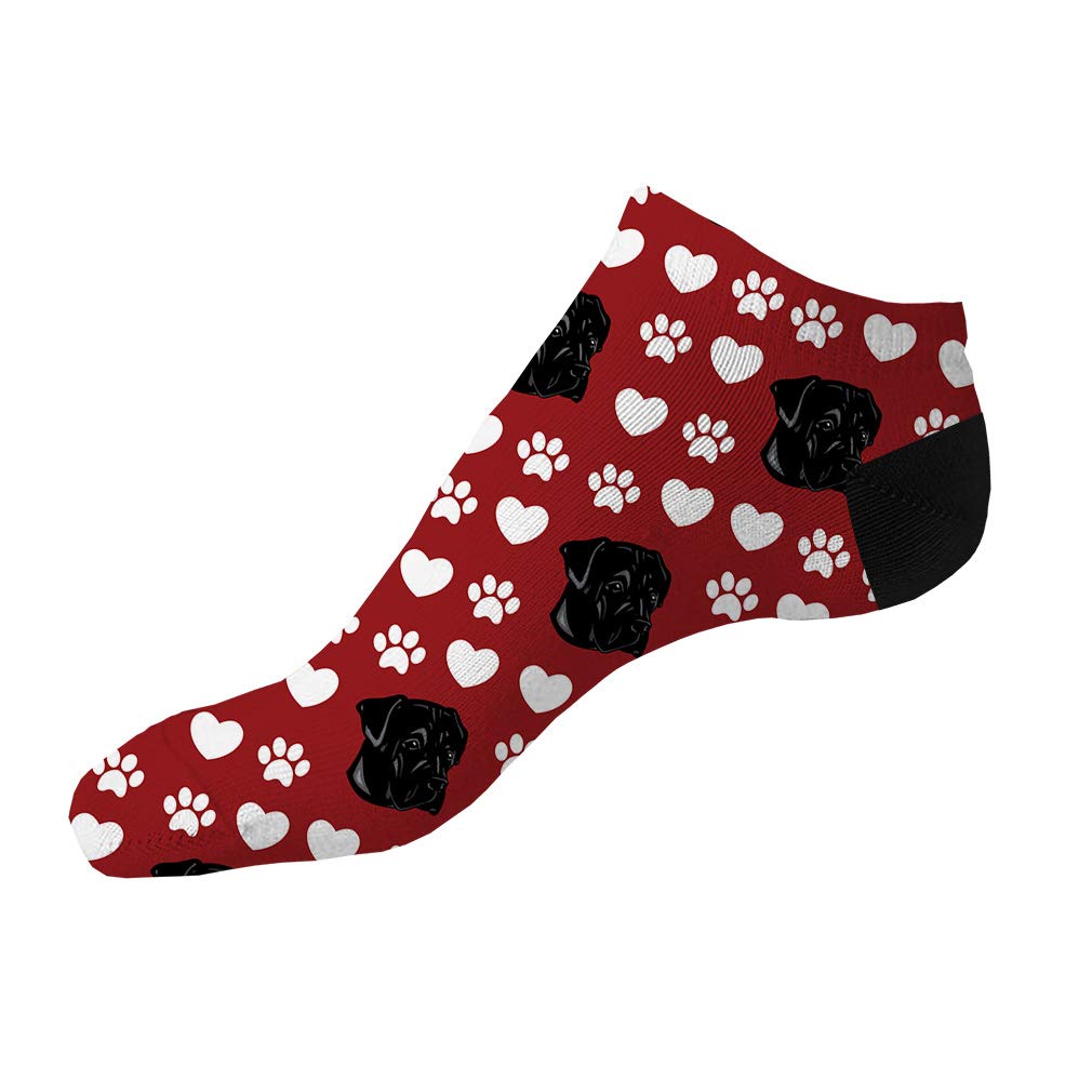 Cane Corso Dog Socks - No Show Ankle Socks with Red Paw & Heart Design for Women & Men - Breathable Polyester Fun Socks - Perfect for Casual Wear, Gifts, and Dog Lovers