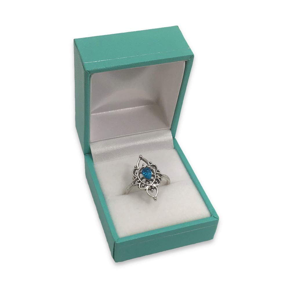 Teal Blue Faux Leatherette Single Ring Jewelry Box with Matching Packer Box - N'icePackaging (1 Qty) | Perfect for Engagement Rings, Wedding Bands & Jewelry Gift Packaging