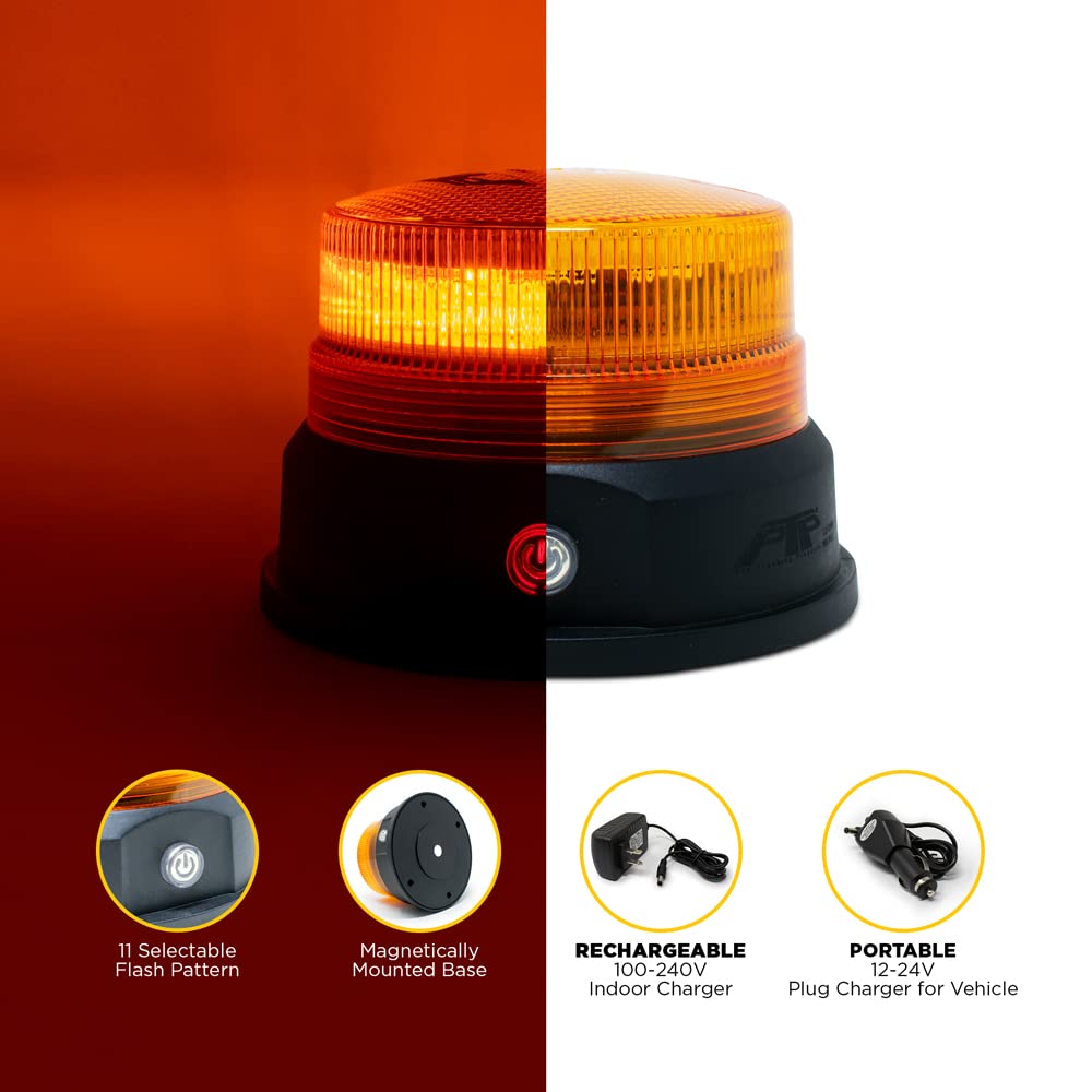 Pro LED 2988A Magnet Mounted Rechargeable Amber LED Light - Class 1 Amber Lens Beacon with 11 Flash Patterns (4-26 Hours Runtime) - Perfect for Emergency Vehicles, Construction Sites & Roadside Safety