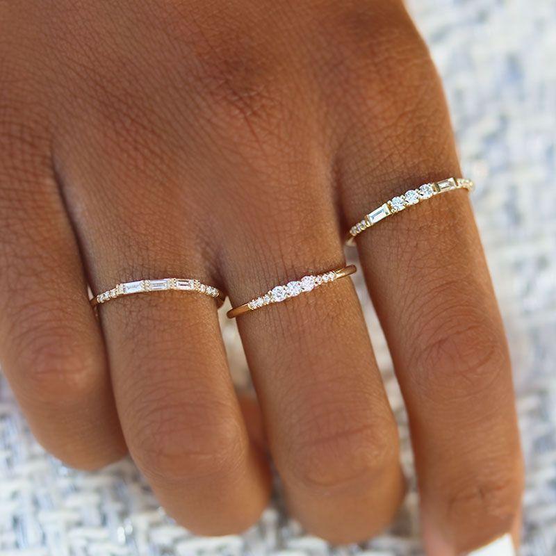 Triple Baguette and Pavé Diamond Wedding Band - Elegant Stackable Ring for Women, Perfect for Engagement, Anniversary, and Everyday Wear