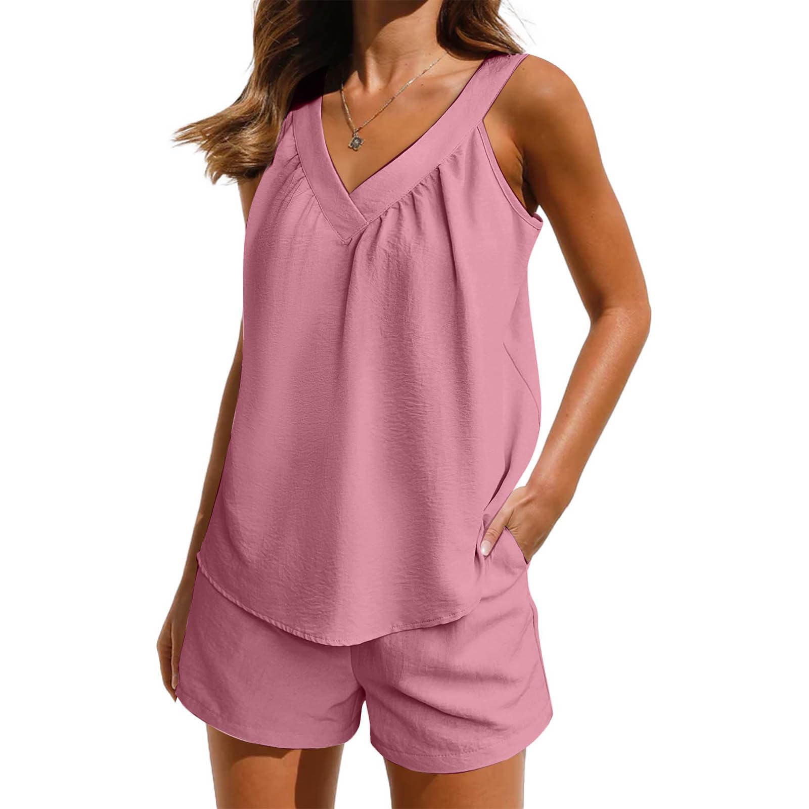 Women's 2-Piece Shorts Set - Soft Lounge Cami & PJ Shorts with Pockets | Summer Sleepwear, Cute Outfits for Home, Vacation & Relaxation
