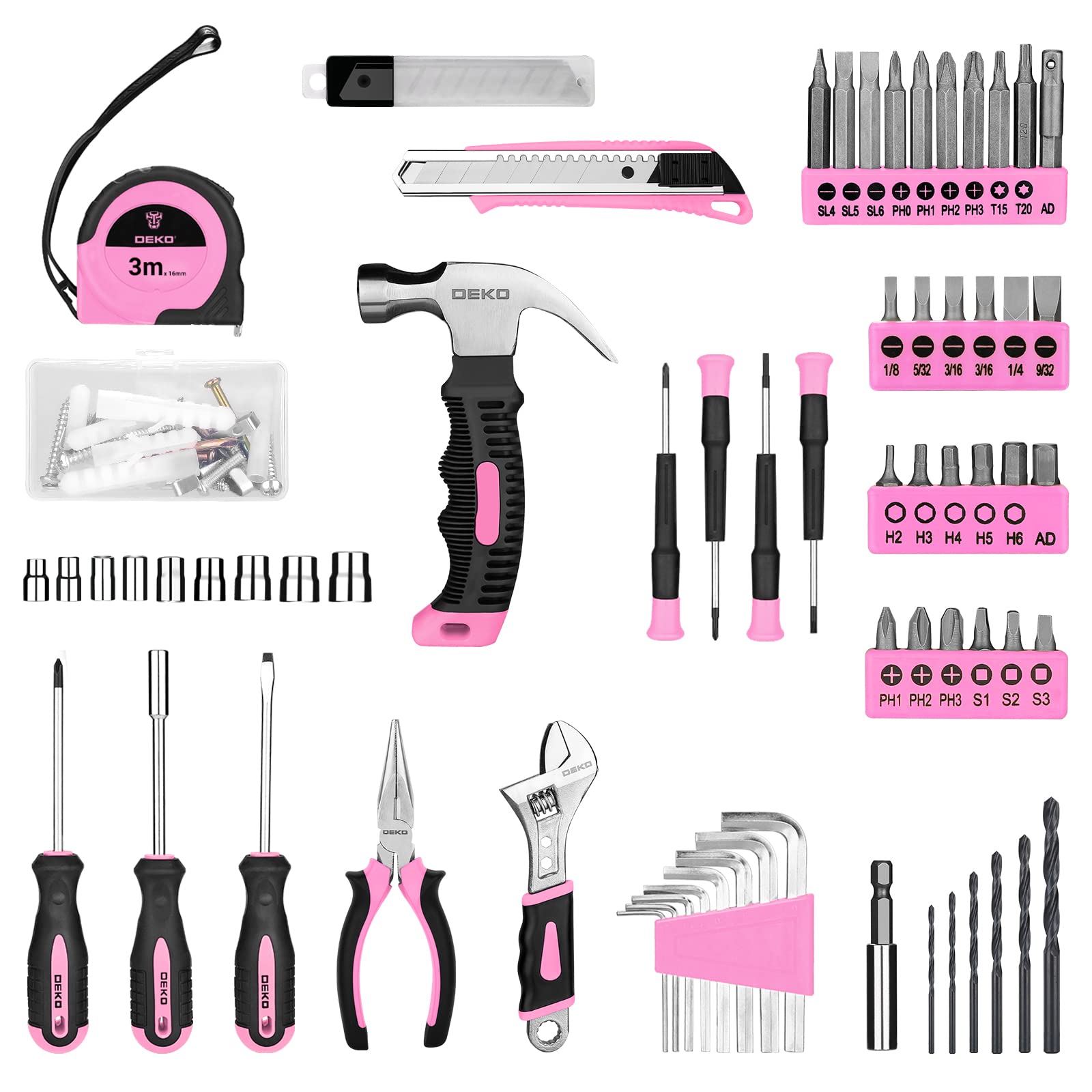 DEKOPRO 126-Piece Pink Cordless Drill Set - 8V Power Drill, Home Tool Kit with Accessories for DIY Projects, Woodworking & Home Repairs - Perfect for Women & Beginners