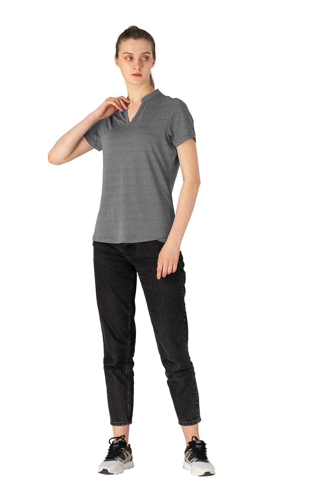 Women's Dry Fit Golf Polo Shirts - Breathable Moisture Wicking Short Sleeve V Neck Collarless Athletic Top - Perfect for Golf, Tennis & Outdoor Sports