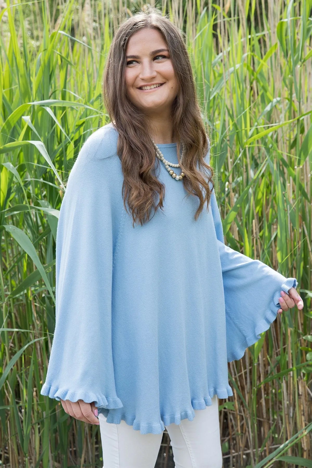 Elegant Ruffled Hem Poncho for Women - Soft & Stylish Wrap Shawl for Fall & Winter - Perfect for Casual Outings, Office Wear & Evening Events