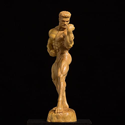 Hand-Carved Boxwood Sculpture - Bodybuilding Male Statue for Home & Living Room Decor | Unique Figurine for Gym, Office, and Man Cave Display
