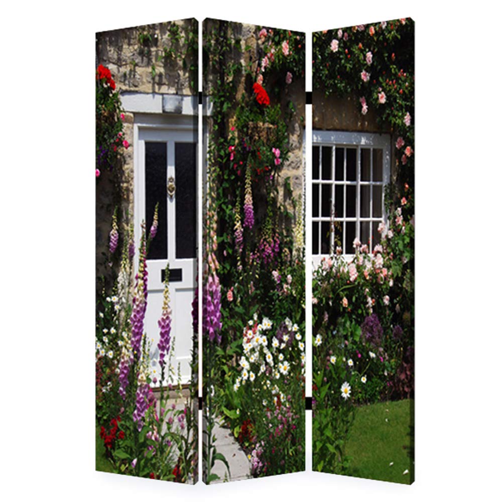 English Garden Room Divider - 6 Panel Folding Privacy Screen with Nature Floral Design for Home, Office, and Outdoor Use - Perfect for Room Separation, Patio Decor, and Event Backdrops
