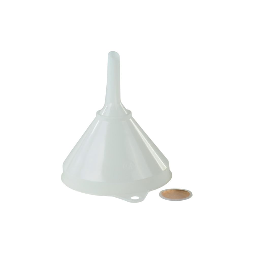 253mm Barrel Funnel with Stainless Steel Strainer - Heavy Duty HD-PE Material for Home Brewing, Auto Oil Change & Industrial Use - Natural Color